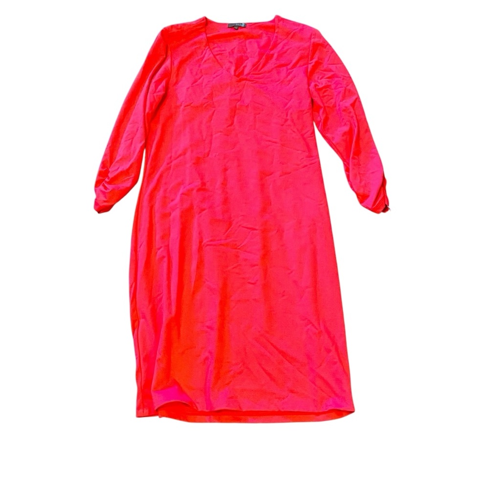 Judy P Bellisimo Pink V-Neck Mini Dress Ruched Sleeves Anti Wrinkle - Picture 2 of 6